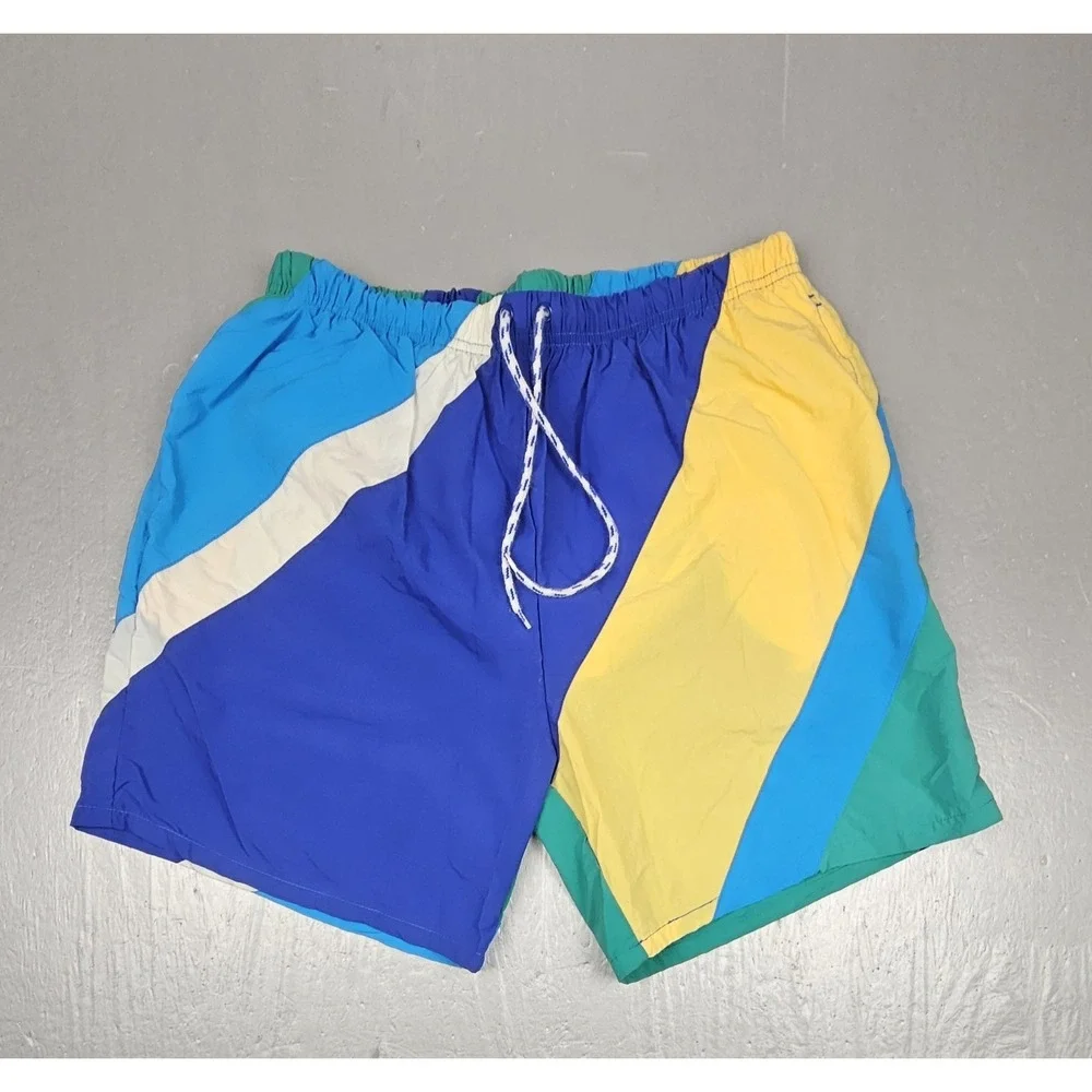 Vintage Nautica Board‎ Shorts Swim Trunks Mens Large Green Blue Color Block